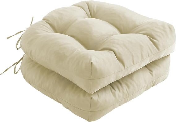IPYNBAP Outdoor Chair Cushions Set of 2, Patio Chair Cushions with Ties, 17x17+4 Tufted Outdoor Seat Cushions, Waterproof Patio Furniture Cushions, Outdoor Dining Chair Pads, Beige