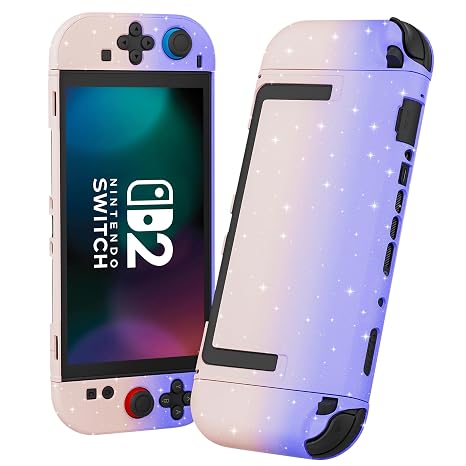 RHOTALL Pink Purple Glitter Dockable Case for Nintendo Switch 2 2025,Cute Hard Protective PC Shell Case,Slim Cover with Detachable joycon Compatible with Switch 2 7.9 Inch, for Girls