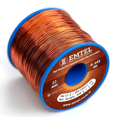 Emtel 22 AWG - 1 lb (505 feet) 99.9% Pure Copper Wire, Enameled Magnetic Wire for Motor, Transformer, Magnetic Coil, Electroculture Gardening, Winding Magnet Wire - 220C (428F) Thermal Class