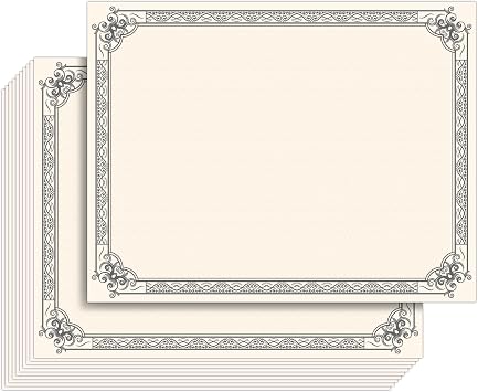 Certificate Paper, Silver Foil Certificate Paper for Printing, 50 Sheets Blank Certificate Paper with Silver Foil Border for Diploma, Achievement Awards, Recognition Documents, 8.5x11 inches