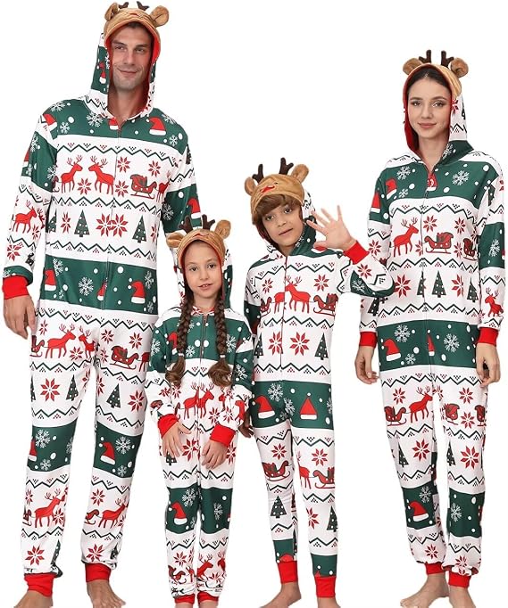 YEAXLUD Cute Matching Christmas Pajamas for Family One Piece Sleepwear Holiday Couples Onesies Adult Pijamas Jammies Xmas Pjs
