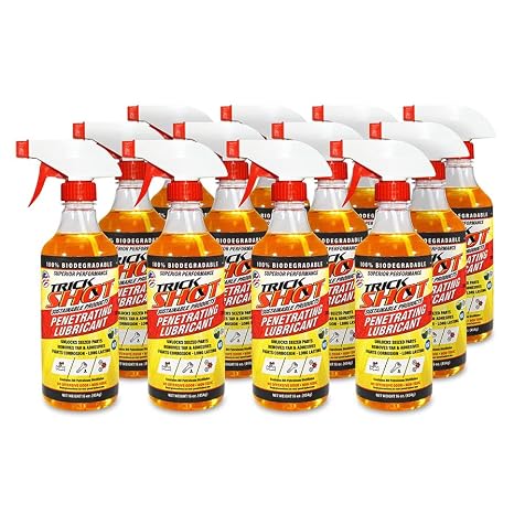 Trick Shot - 3-in-1 Penetrating Lubricant Oil - Biobased Food Grade Industrial Oil for Parts, Rust & Corrosion Remover, Anti-Seize Lubricant Protects Metal Surfaces, Degreases & Cleans - 16 oz, 12-Pk