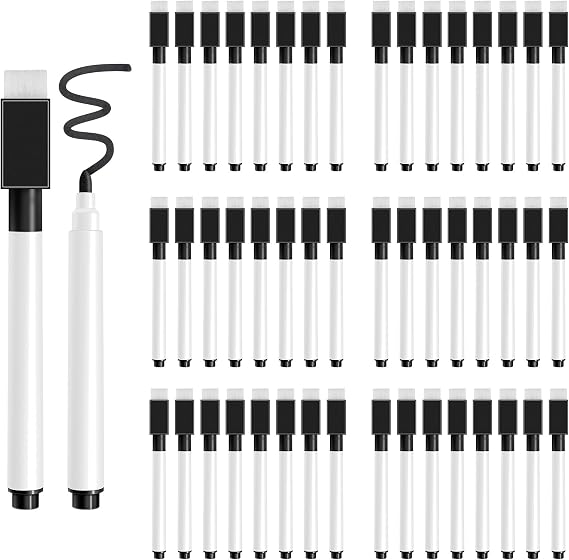50 Pcs Black Magnetic Dry Erase Markers, 4.5 Inch Black Magnetic Whiteboard Pens with Eraser Cap, Fine Tip Whiteboard Markers Bulk for School, Office, Home Supplies