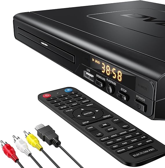 ELECTCOM PRO Region-Free DVD Player for TV with HDMI | Plays Regions 0-6 & Multi Formats,RCA Compact DVD/CD Player for Smart TV,Designed for Collectors & Vintage Movie Collections