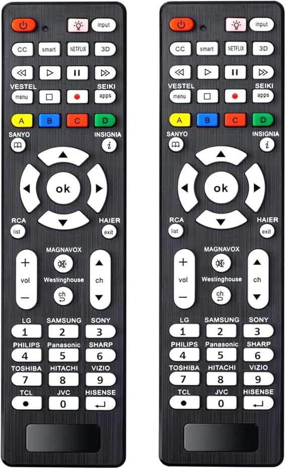 [2 Pack] Universal TV Remote for Samsung,LG, Sony, Sharp, Vizio, Philips, Toshiba, Hitachi, Sanyo, JVC, TCL, Hisense, Vestel, Seiki, Insignia, Magnavox, haier, Panasonic All Series TV