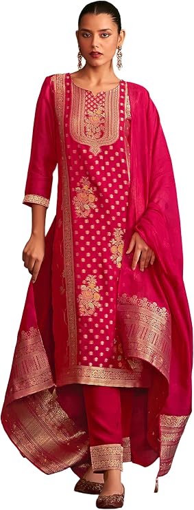 Janasya Indian Women's Purple Jacquard Festive Wear Kurta Set for Women