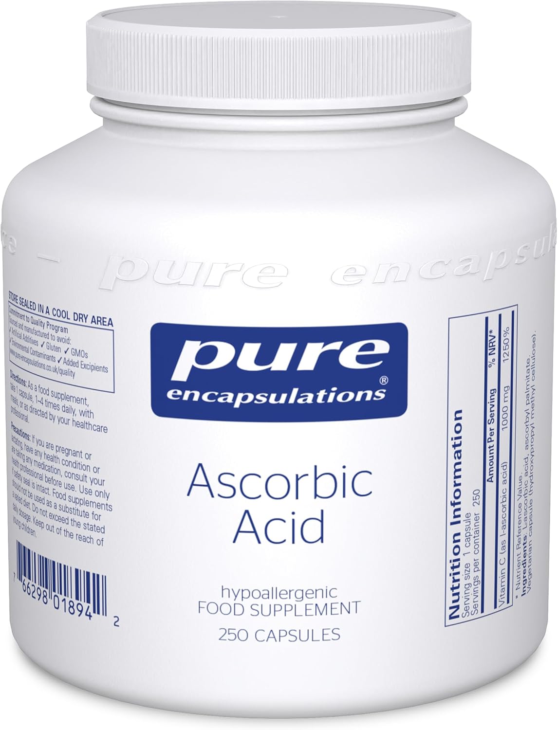 Pure Encapsulations Ascorbic Acid - 1000mg Professional Strength Vitamin C - Hypoallergenic Supplement - 250 Capsules