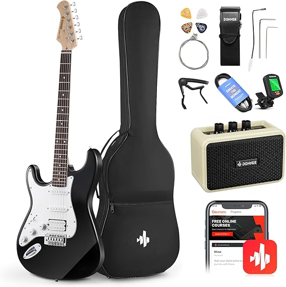 Donner 39 Inch Left-Handed Electric Guitar Kit Solid Body Black