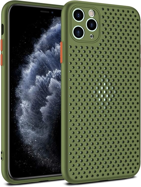 Heat Dissipation Phone Case, New Breathable Hollow Cellular Hole Heat Dissipation Case Full Back Camera Lens Protection Ultra Slim TPU Case Cover (Army Green, Compatible with iPhone 7 Plus/8 Plus)