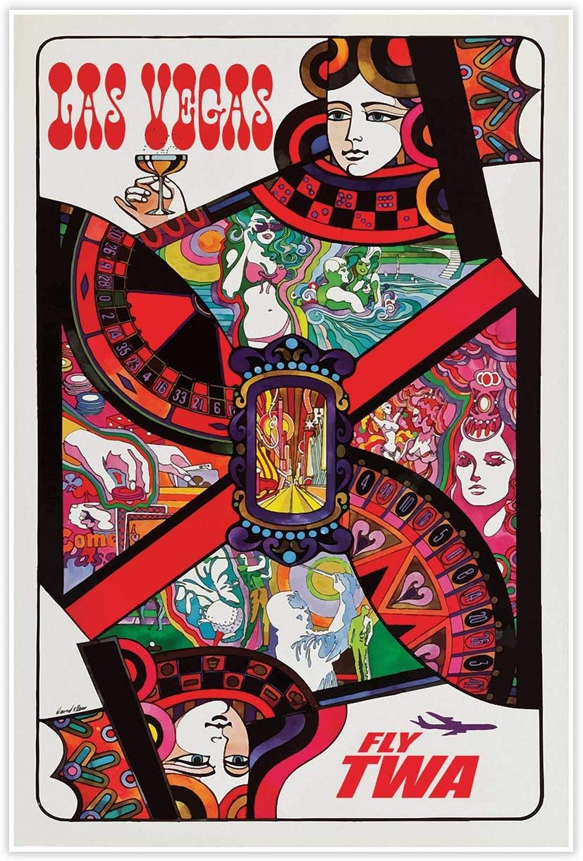 Fly TWA Airlines Las Vegas Travel Print | Vintage Wall Decor Art Print Poster | 24 x 36 inches 610 x 915 mm