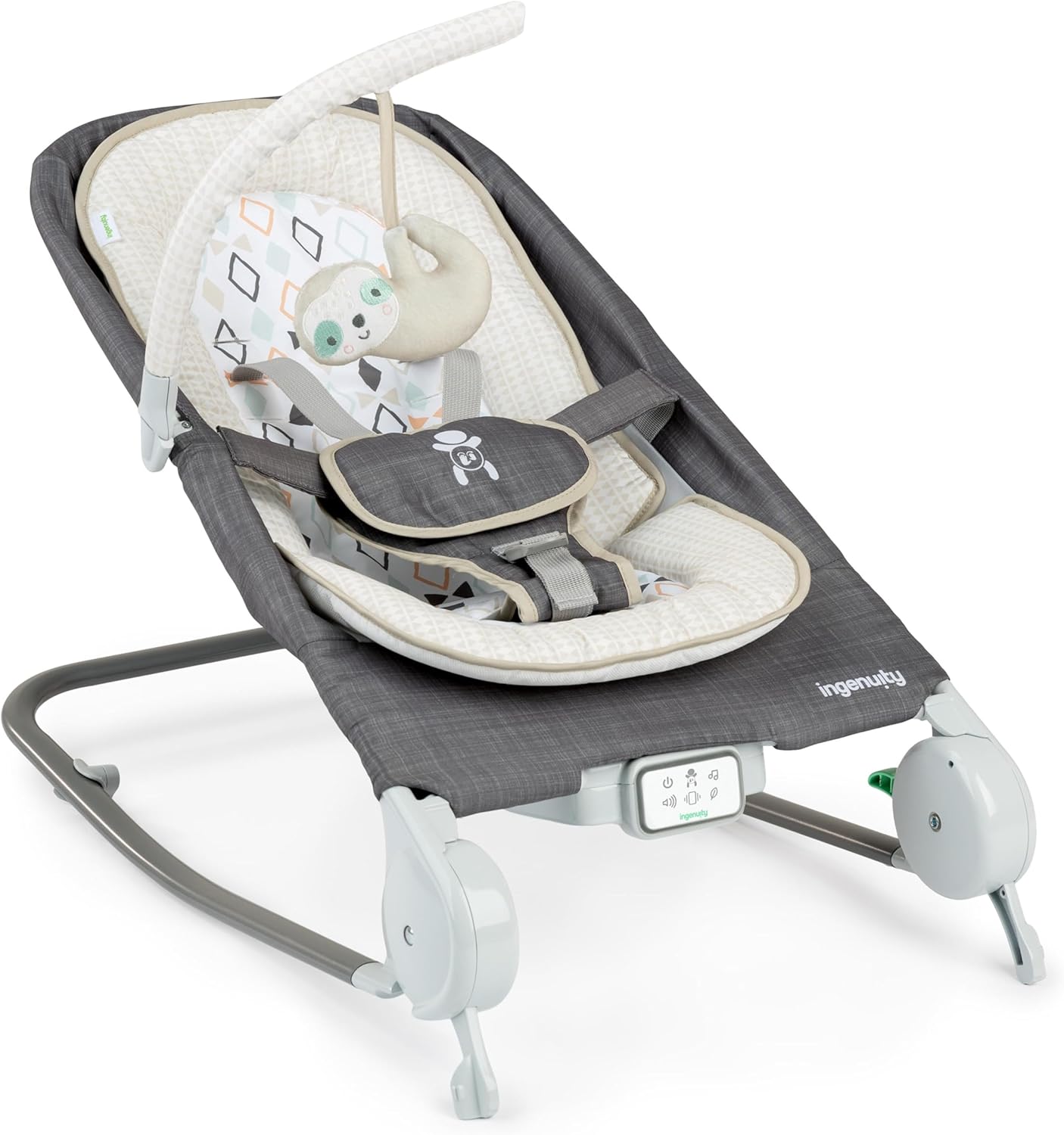 Ingenuity Happy Belly Baby Zıpzıp Koltuk Ve Salıncak, Göbek Masajı Ve Titreşim, Huzursuzluğu Yatıştırmaya Ve Rahatlatmaya Yardımcı Olur, Müzik, Pelüş Tembel Hayvan Oyuncağı, 0-6 Ay, Gri, Parker