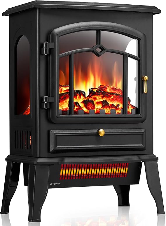 Electric Fireplace Stove with 3D Flame Effect, 1000/1500W & Flame-Only Mode