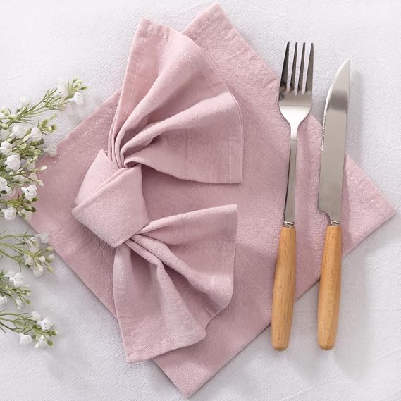 LINXTAR Cloth Napkins Dusty Pink Cotton Napkins Set of 12 17"x17" Washable Reusable Cotton Napkins for Fall Autumn Wedding Party Banquet Baby Shower Home Dining Table Decor