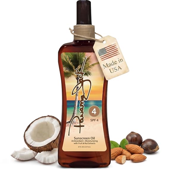 Panama Jack Sunscreen Tanning Oil - SPF 4, PABA, Paraben, Gluten & Cruelty Free, Antioxidant Formula with Exotic Oils and Fruit & Nut Extracts, 8 FL OZ