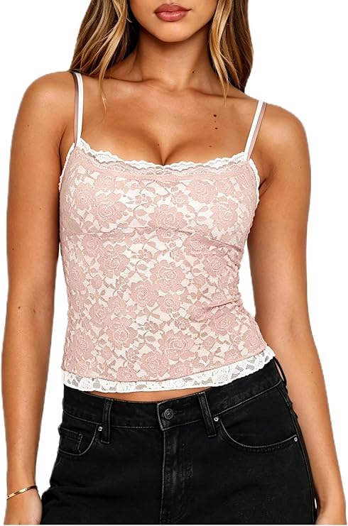 Women Lace Trim Tank Top Adjustable Strap Corset Going Out Tops