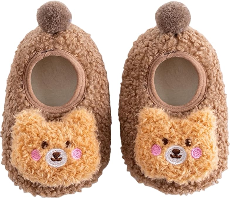 Baby shoes Plush Toddler slippers Cute Bear Shoes Soft Toddler Shoes Kids Warm Home Shoes Non-Skid Indoor Walking Shoes for Boys girls