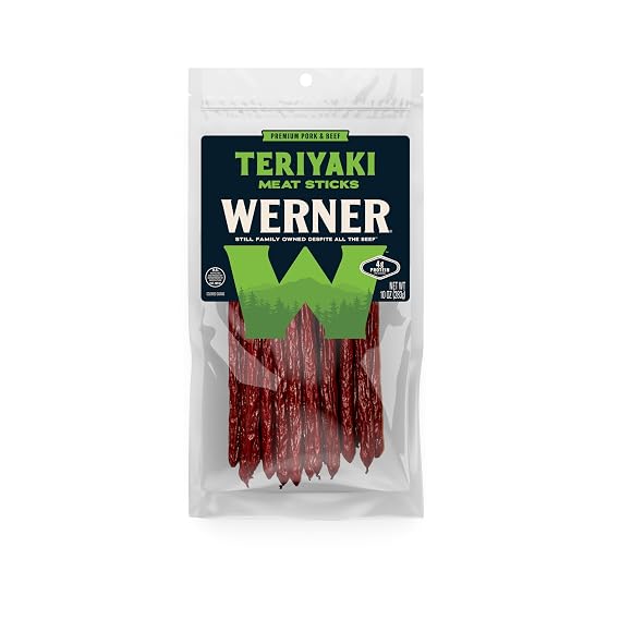 Werner Teriyaki Meat Sticks - 14 Count (9") Bulk Meat Sticks, 10 Ounce Resealable Bag