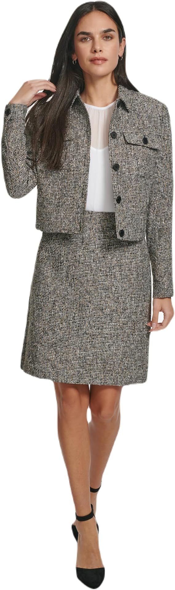 Calvin Klein Women's Cropped Tweed Suit Jacket