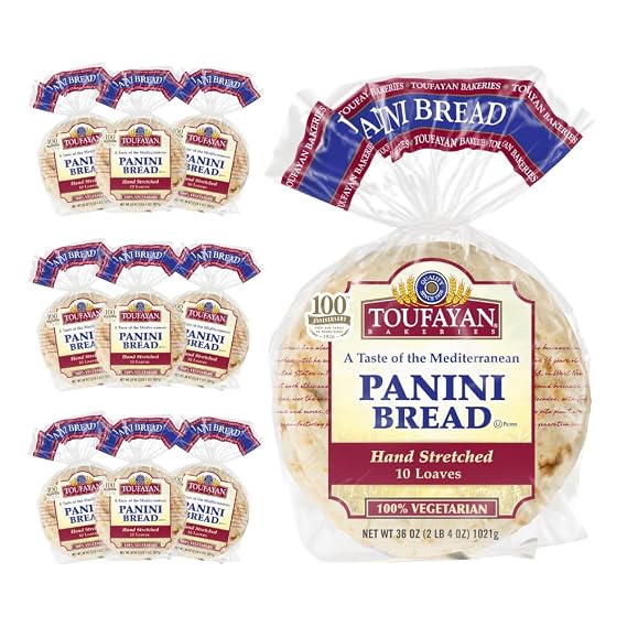 Toufayan Hand-Stretched Panini Bread Wholesale Foodservice Case - Soft, Flatbread for Sandwiches & Pressed Paninis (10 Pack)