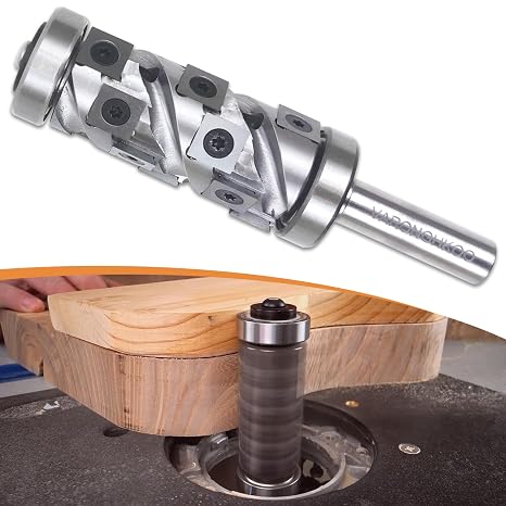 Heavy Duty Carbide Insert Flush Trim Router Bit Top&Bottom Bearing with Coating 1/2 Inch Shank 32MM Cutting Diameter for Woodwork Trimming
