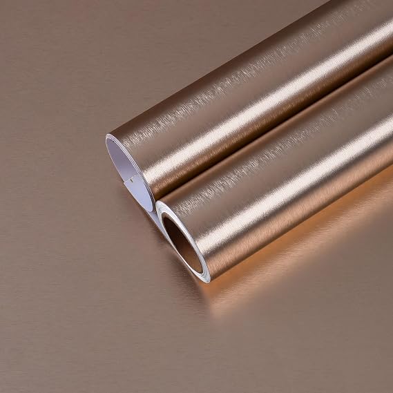CHIHUT Rose Gold Metallic Wallpaper Brushed Stainless Steel Contact Paper