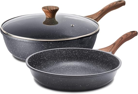 SENSARTE Swiss Granite Coated Non-stick Frying Pan, Omelette Pan, Healthy Cookware, PFOA Free (20.3 cm, 3.5QT)