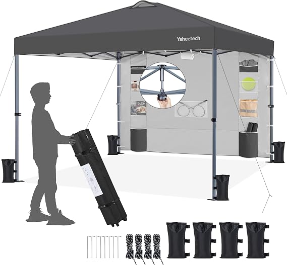 Yaheetech 3x3m Pop Up Gazebo, Sidewall with 9 Storage Pockets, Dark Grey