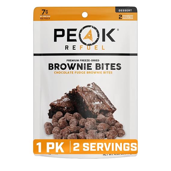 Peak Refuel Fudge Brownie Dessert Bites | Freeze Dried Backpacking and Camping Food | Tasty Trail Treat | High Protein Snack Packs (Brownie 1-Pack)