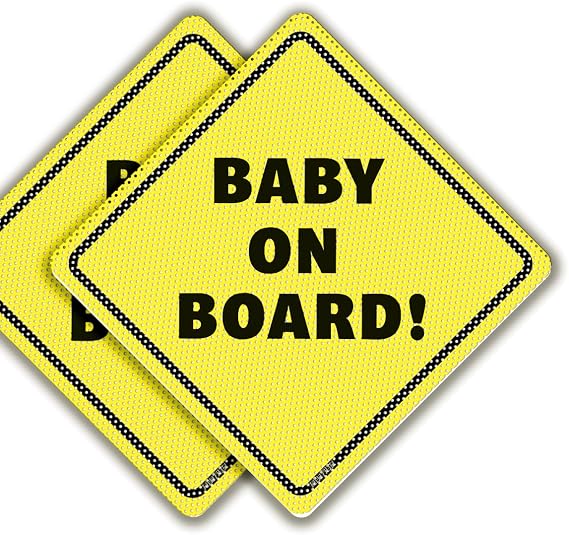 Baby On Board Sticker Sign - Essential for Cars - 2 Pack, 5.5" by 5.5" - Bright Yellow and See-Through On Window - Best Safety Signs - No Need for Suction Cup or Magnet - Durable and Strong Adhesive