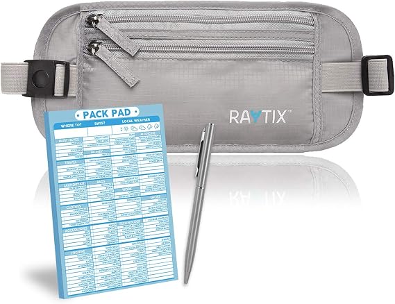 Money Belt For Travel RFID Blocking Waist Pouch Passport Holder Wallet Belt Waterproof Hidden Travel Fanny Pack For Men & Women Secure, Lightweight, Adjustable Strap Gray