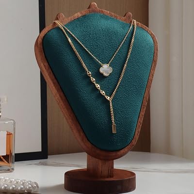 Wooden Jewelry Display Stand with Heart-Shaped Necklace - Perfect for Showcasing Fine Jewelry, Necklaces, and Earrings - Jewelry Display , Heart Shaped Necklace, Jewelry Organizer DARK GREEN