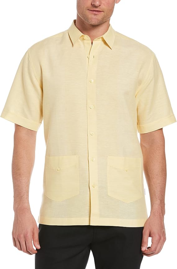 Cubavera Men's Standard Linen-Blend Yarn Dye Stripe Short Sleeve Button-Down Guaybera Shirt