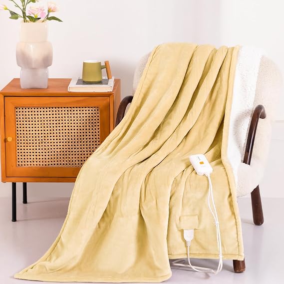 Templewet Heated Blanket Throw 50" x 60",Soft Electric Blanket,Yellow | Timer Settings,Auto Off,Soft Sherpa Heated Throw Blanket,Machine Washable,Fast Heating for Sofa Bed Office Use,Gifts for Mom