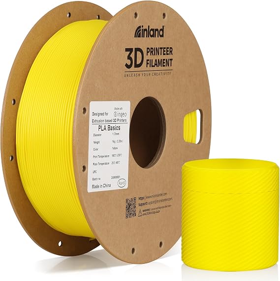 Inland PLA Basics Filament 1.75mm, 1kg Spool Dimensional Accuracy 0.02mm, Neatly Wound, Fits Most FDM 3D Printers (Yellow, 1 Pack)