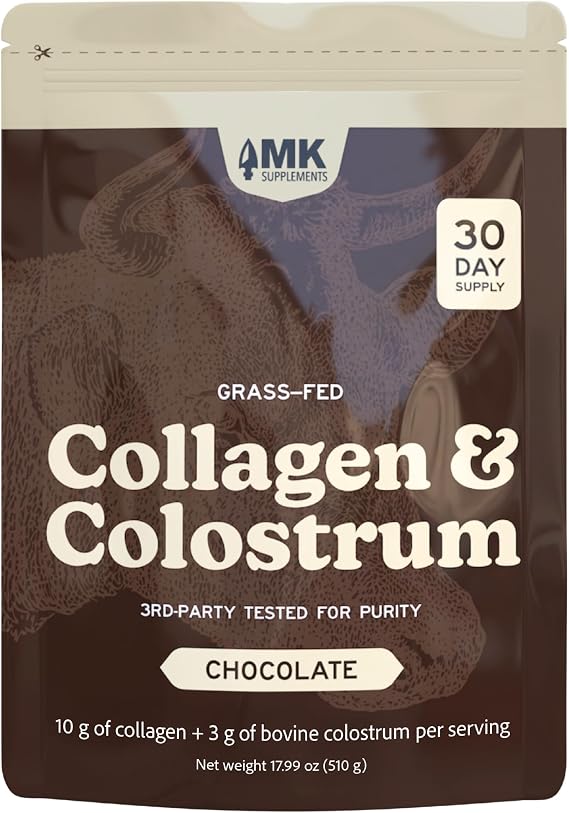 MK Supplements Grass-Fed Collagen & Colostrum Powder, Unflavored, IgG 21%