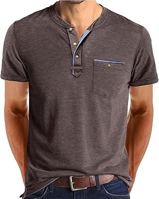 Angbater Mens Henley Shirts Short Sleeve Button T-Shirts Summer Athletic Lightweight Tee Shirts with Pocket