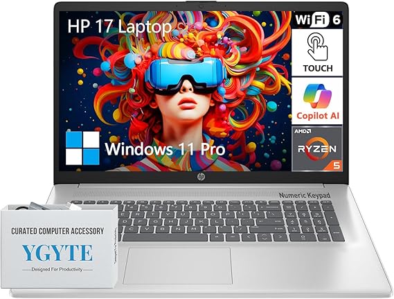 HP 17.3 Touch Screen Laptop PC, 17 Inch Laptop Touchscreen, AMD Ryzen 5(6-Cores), 16GB RAM 1TB SSD, Windows 11 Pro, 10-Key Number Pad