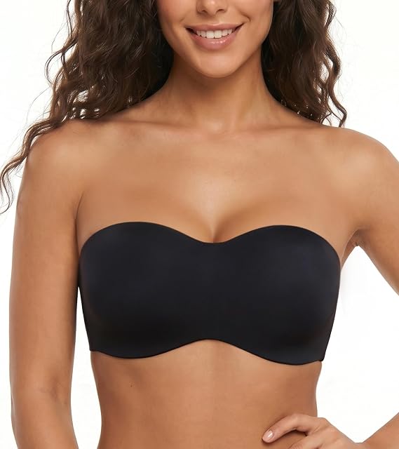 Lemorosy Women's Underwire Strapless Anti-Slip Seamless Bandeau Unlined Bra | Full Support, Convertible, Unpadded, Minimizer