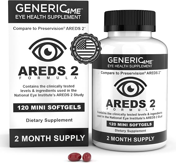 AREDS 2 SoftGels, 500 mg Vitamin C, 400 IU Vitamin E, 10 mg Lutein, 2 mg Zeaxanthin, 80 mg Zinc, 2 mg Copper - Supports Eye Health - Easy to Swallow 120 Mini SoftGels (Two Month Supply)