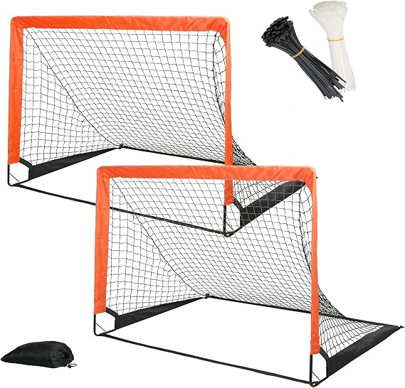 Simple Deluxe 4x3 Portable Soccer Goal, Pop Up Folding Soccer Net  with 2 Oxford Cloth Bags and 8 Stakes, Great for Training for Backyard