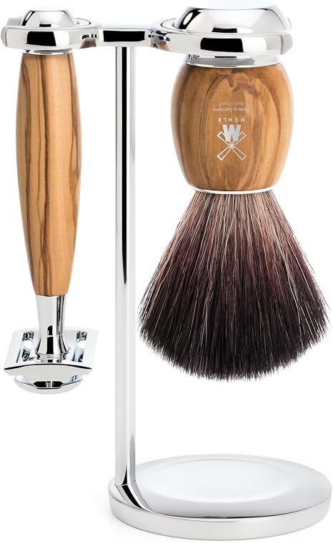 Mühle Vivo 3-Piece Shaving Set with Safety Razor Handle Made of Elegant Wet Shaving Set Safety Razor Closed Comb Shaving Brush Black Fibre Vegan Holder for Beard Face and Body