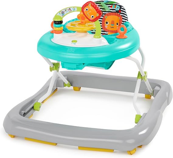 Bright Starts, Zig Zag Zebra Baby Walker with Removable Activity Toy Station, Adjustable Height, Easy-Fold Frame for Storage, Easy to Clean, Ages 6 months plus