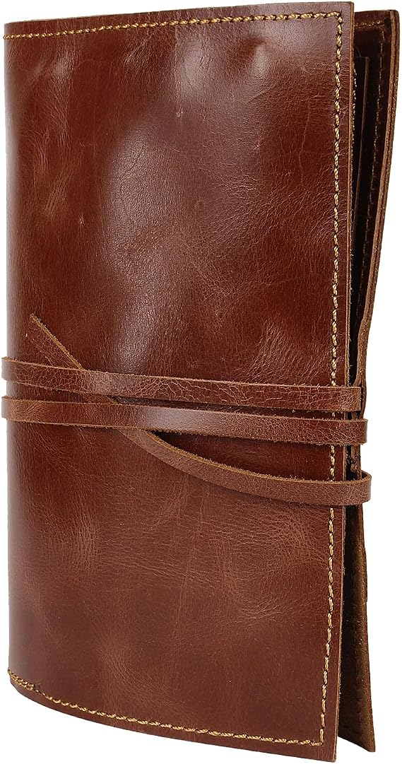 Leather Pencil Case, 6-Slot Roll Up Pen Pouch for Artists & Writers, Brown
