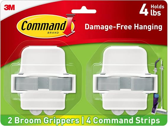 Command Large White Broom Grippers, 2 Broom Grippers, 4 Strips