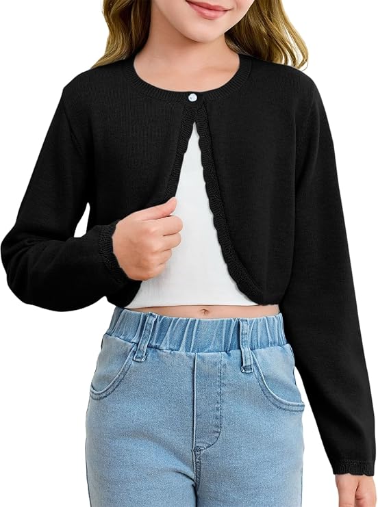 Girls Long Sleeve Bolero Cardigan Sweater Kids Cute Button Knit Shrug Cropped Sweaters Tops