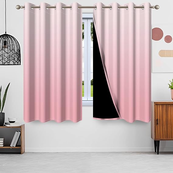 Blackout Curtains Thermal Insulated Window Treatment Panels Room Darkening Blackout Drapes for Living Room Bedroom Draperies (Pink, 84" L x 42" W)