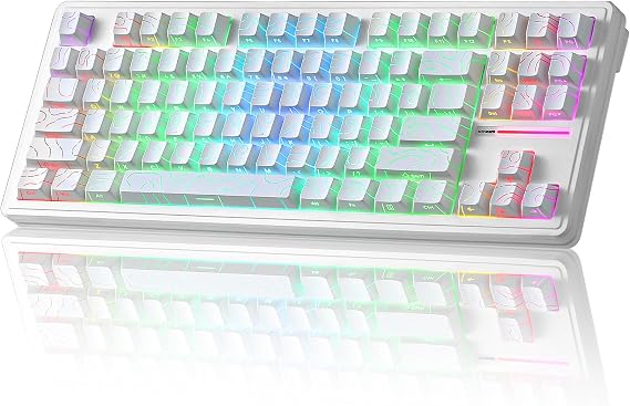 YUNZII YZ87 Gasket Mechanical Keyboard,TKL Wireless Hot Swappable with 5-Layer Padding, BT5.0/2.4G/USB-C NKRO RGB Backlit for Win/Mac(White Line, Milk Switch)