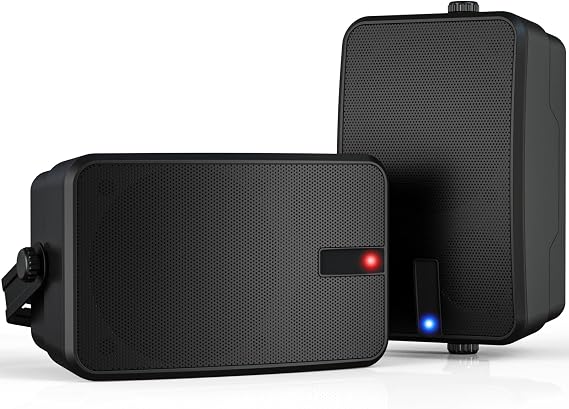 AC-Powered Outdoor Bluetooth Speakers | Wireless Sync 100+ Speakers | IPX5 Waterproof Wall Mount | for Party, Patio, Porch, Garage (Pair, Black)