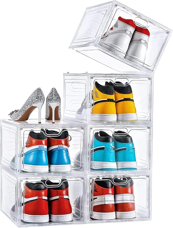 ADOV Shoe Storage Box, 6 pcs Clear Stackable Organiser, Fits up to UK 12