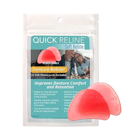 Soft Reline Denture Reliner Kit (Boil & Fit) for Full & Partial Dentures, 2 Reline Pucks Included, Remoldable for Adjustments, Zinc-Free, Custom Comfortable Fit in Minutes, Lasts Up to 3 Months